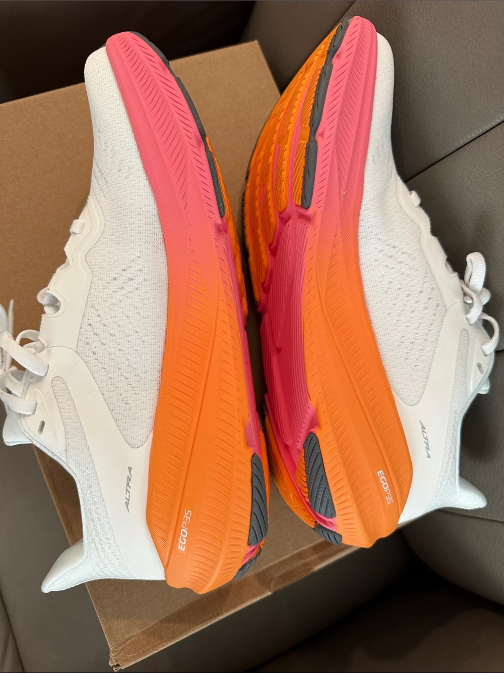 Altra White Running Shoes with Orange and Pink Gradient Sole - Picture 11 of 14